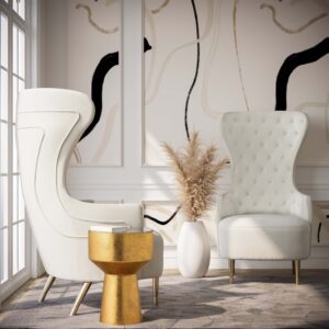 Jezebel Velvet Wingback Chair – Cream