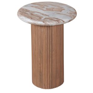 The Ashford Natural Marble & Wood Pedestal Side Table