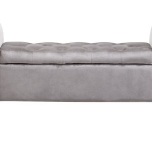 Lysandra Grey Velvet Ottoman Storage Bench