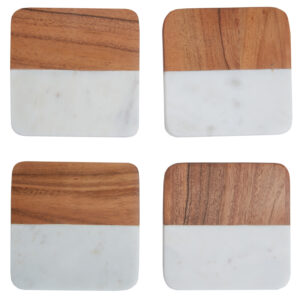 Mirabile  Set Of Four Marble And Acacia Wood Coasters