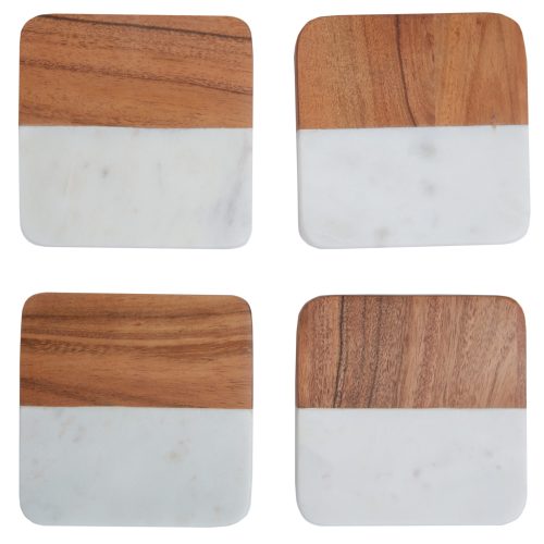 Mirabile  Set Of Four Marble And Acacia Wood Coasters