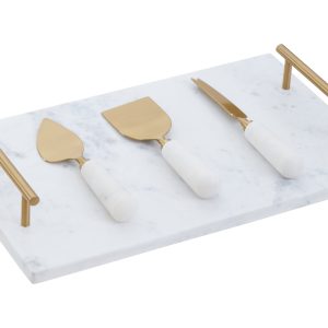 Montoro White and Gold Cheese Board and Knife Set