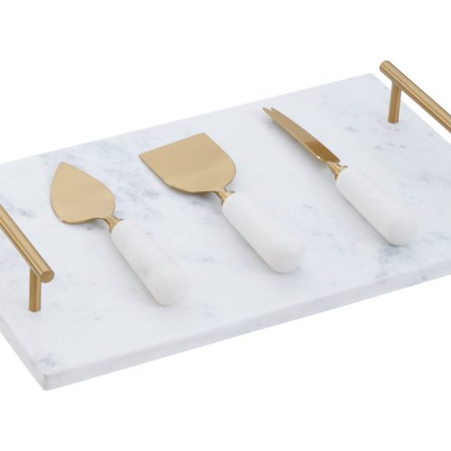 Montoro White and Gold Cheese Board and Knife Set