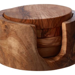Kastella Set of 4 Olive Wood Round Coasters