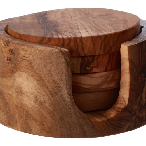 Kastella Set of 4 Olive Wood Round Coasters