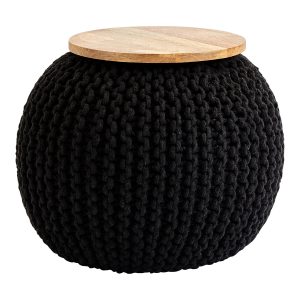 Fusione di Perla Black Knitted Pouffe
