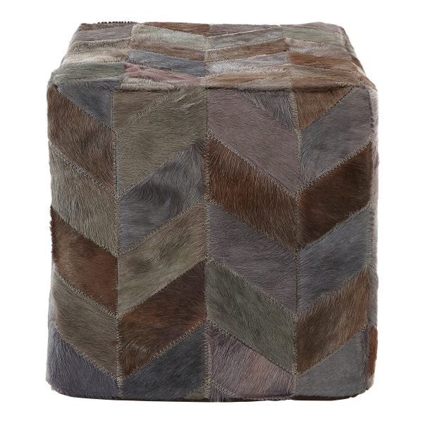 Sirocco Grey Leather Chevron Pouffe