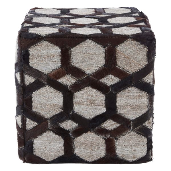 Circolo Genuine Grey Leather Patchwork Pouffe