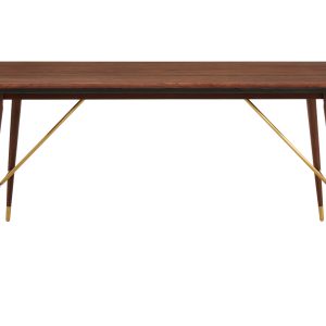 Kaia Walnut Wood And Brass Finish Base Dining Table