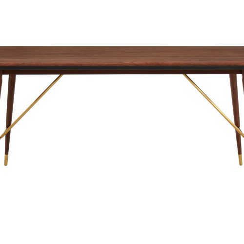 Kaia Walnut Wood And Brass Finish Base Dining Table