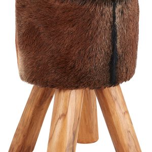 Iridea Brown Goat Hide Round Stool