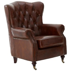 Valora Brown Leather Scroll Armchair