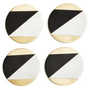 Olbia Set of 4 Black and White Marble Gold Inlay Coasters
