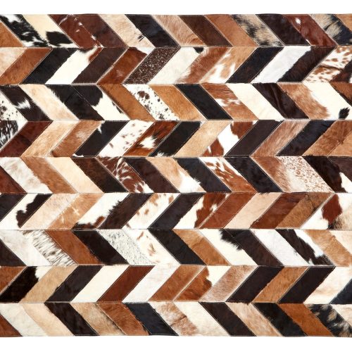 Sirocco Large Brown Hair on Leather Chevron Patchwork Rug