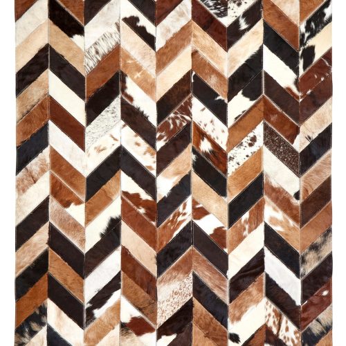 Sirocco Large Brown Hair on Leather Chevron Patchwork Rug