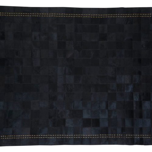 Sirocco Large Black Hair on Leather Patchwork Rug With Gold Studs