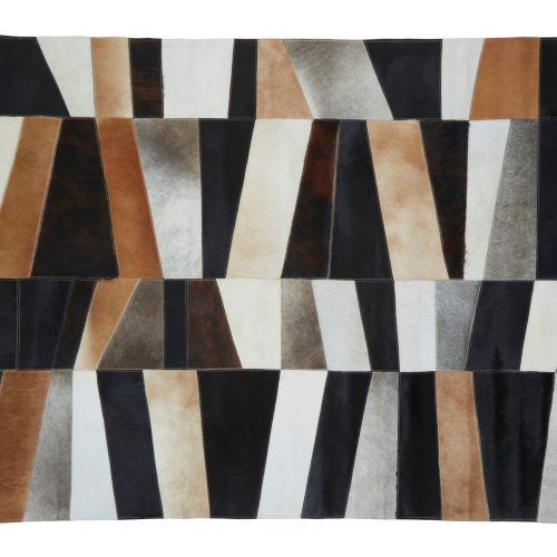 Sirocco Large Geometric Striped Hair on Leather Patchwork Rug