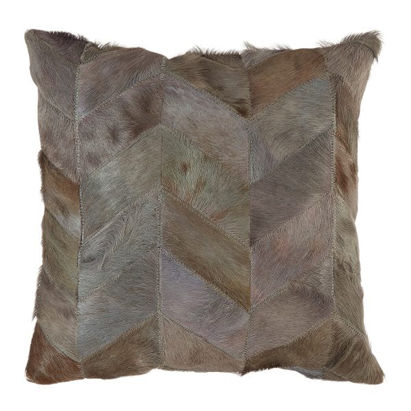 Sirocco Grey Chevron Hair on Leather Patchwork Cushion