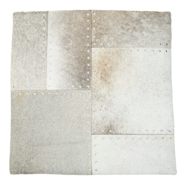 Sirocco Grey Hair on Leather Patchwork Cushion
