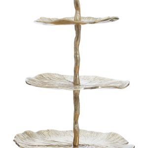 Segovia Three Tier Lotus Leaf Golden Cake Stand