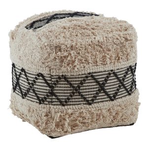 Circolo Black and White Shaggy Pouffe