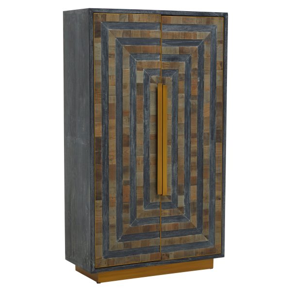 Renata Recycled Elm Wood Cabinet With Brass Finish Base