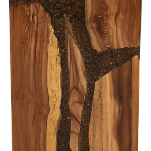 Striata Resin and Teak Wood Side Table and Stool