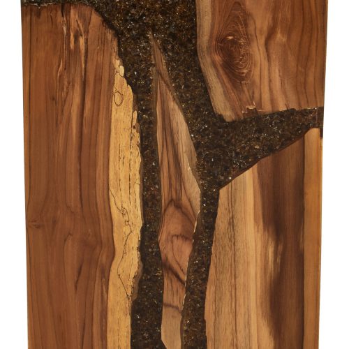 Striata Resin and Teak Wood Side Table and Stool