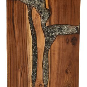 Striata Teak Wood and Resin Side Table and Stool