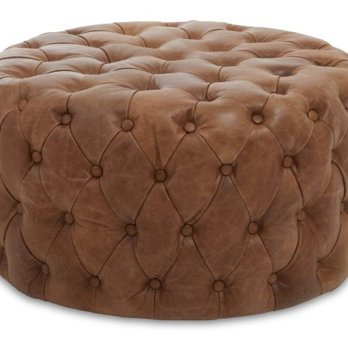 Hermosa Tufted Leather Round Ottoman
