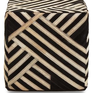 Sirocco Black And White Stripe Leather Pouffe