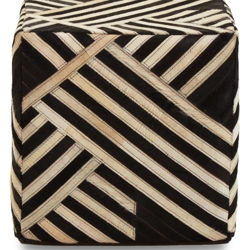 Sirocco Black And White Stripe Leather Pouffe