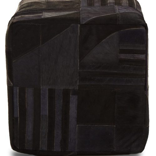 Sirocco Black And Grey Deco Hair on Leather Pouffe
