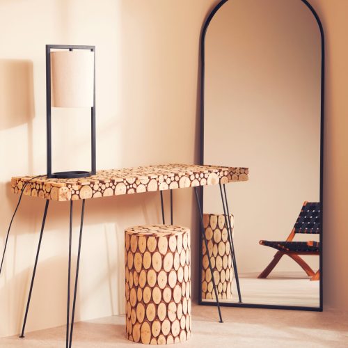 Loreto Fir Wood Side Table and Stool
