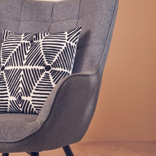 Ornella Black And White Square Embroidered Cushion