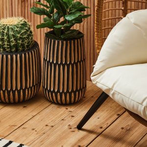 Arborea Large Natural And Black Wooden Vase