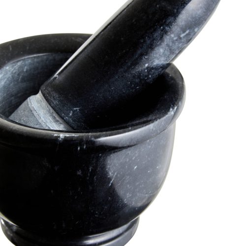 Marmo  Black Marble Mortar and Pestle With Rim