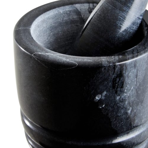 Marmo Black Marble Textured Mortar And Pestle