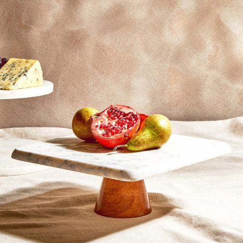 Mirabile White Marble And Acacia Wood Cake Stand
