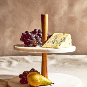 Mirabile Two Tier Marble and Acacia Wood Cake Stand