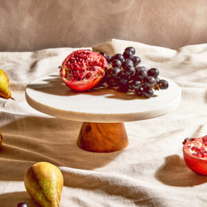 Mirabile Round White Marble And Acacia Wood Cake Stand