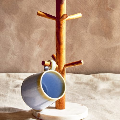 Mirabile Acacia Wood And White Marble Mug Tree
