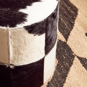 The Kairos Black And White Cowhide Stool