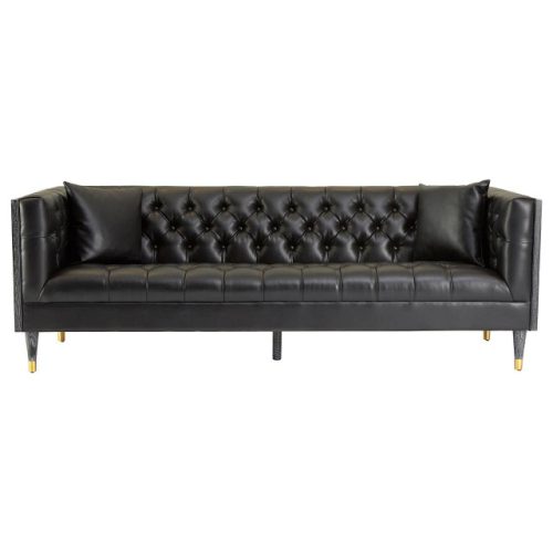 Renessia  3 Seat Black Faux Leather Sofa
