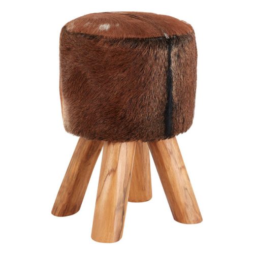 Iridea Brown Goat Hide Round Stool