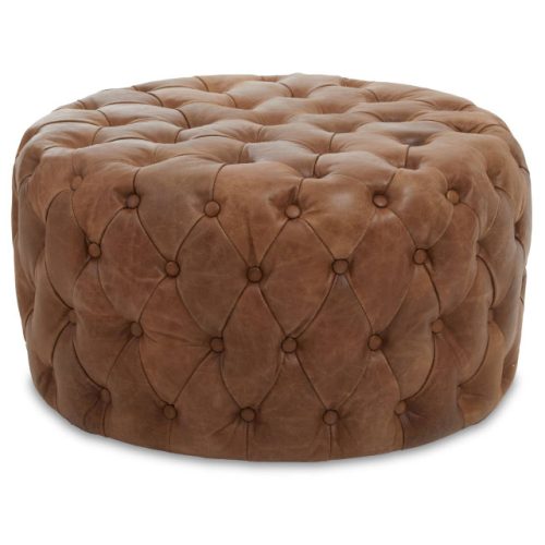 Hermosa Tufted Leather Round Ottoman