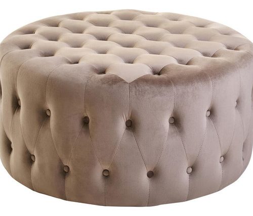 Hyalina Mink Velvet Round Tufted Footstool