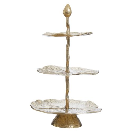 Segovia Three Tier Lotus Leaf Golden Cake Stand Segovia Three Tier Lotus Leaf Golden Cake Stand