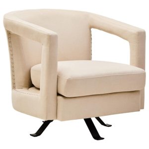 Halvora Beige Velvet Swivel Chair