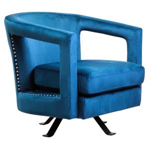 Halvora Blue Velvet Swivel Chair